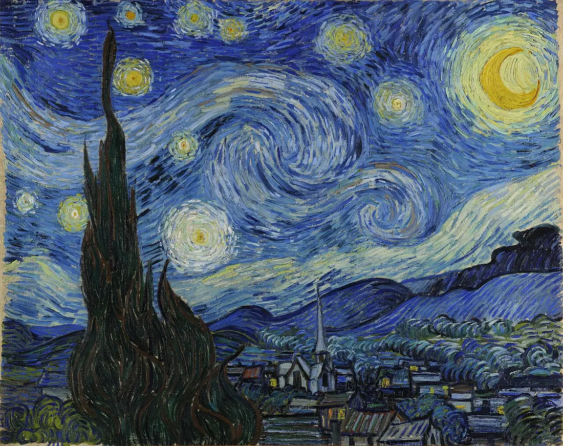 Vincent van Gogh’s The Starry Night, a swirling night sky over a village
